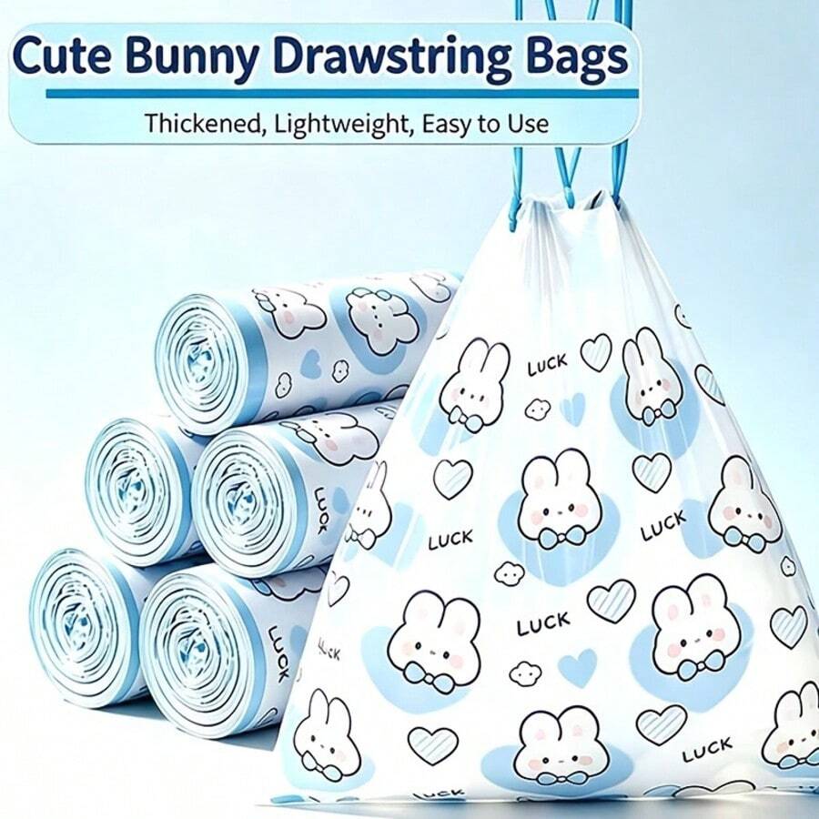 1 Roll 10pcs Extra Thick Durable Drawstring Trash Bags - Thick Portable Polyethylene Garbage Bags, Suitable For Kitchen, Bathroom, Bedroom And Living Room, Home Organization | Fashion Design | Drawstring Closure, Trash Bag Dispenser, Home Essential. - Trash Bags - View 1