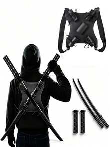 3pcs Set - Halloween Costume Props, Including Shoulder Strap And 2 Handheld Models, Renaissance Warrior Costume Accessories, Retractable Samurai Sword, Renaissance, Medieval, Sword Fake, Made Of PU Material, And Harmless, PU Foam Soft Material, Non-Metal, Unsharpened, For Adult Use Only - Multicolor - View 3