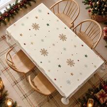 1PC Christmas Minimalist Snowflake & Star Tablecloth, Simple Cute Style Stain-Resistant Beautiful Dining Table Decor Cloth, Suitable For Christmas Table Decoration, Picnic Tablecloth, Holiday Celebration, Wedding Party Gathering, Birthday Banquet, Daily Dining Table, Kitchen & Dining Room Decor, All Seasons, Home Decor - Apricot - View 8