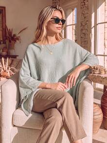 NiceArt Women's Autumn/Winter Vintage Off-Shoulder Cape Wool Blend Knit Top, Asymmetric Batwing Sleeve Sweater, Autumn Outfit, Social, Halloween - Grey - View 10