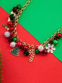 1pc Fashionable New Christmas Bracelet, Holiday Accessory With Snowflake And Santa Claus Charms - Multicolor - View 3