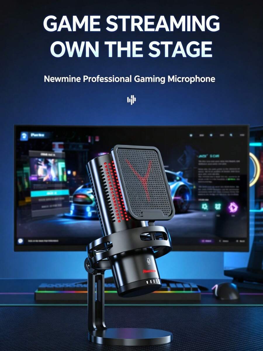 Newmine Computer Microphone For Gaming And Live Streaming, Professional Desktop Mic For Streamers, Suitable For PC And Laptop, E-Sports, Voiceover, Online Teaching, And Karaoke, Noise-Cancelling USB Independent Microphone - View 1