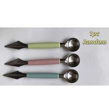 1pc Stainless Steel Double-Headed Fruit Carving Spoon Green/Pink/Blue Ice Cream Scoop DIY Salad Dessert Wavy Decoration Creative Watermelon Melon Baller Multi-Function Kitchen Tool - Multicolor - View 13