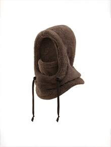 1pc Kids Plush Balaclava Hat, Adjustable Drawstring, Multiple Soft Colors Available, Winter Outdoor Warmth, Suitable For Skiing, School And Snow Play - Multicolor - View 9