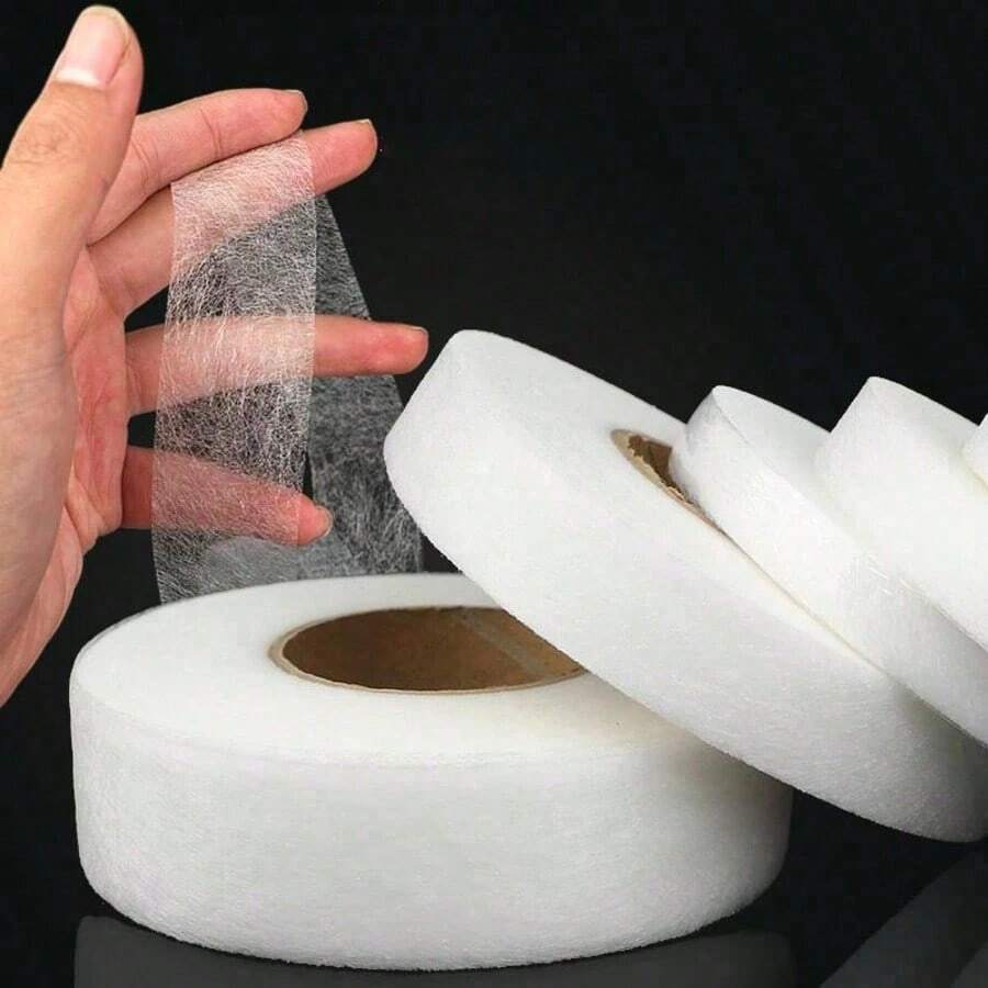 1/2/3cm Wide 60M White Double-Sided Adhesive Non-Woven Hot Melt Interlining Fabric, Thin Iron-On Fusible Interlining Tape With Glue Mesh Backing For Garment Accessories - White - View 1