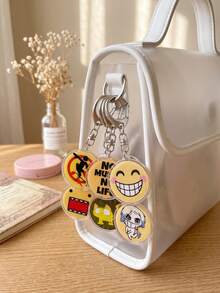 1pc/6pcs Funny Icons Acrylic Keychains, Cat And Anime Character Round Pattern Pendant, Backpack And Car Key Accessory, Meme And Music Lover Gift, Back To School, Gift For Meme Lovers, Gift For Friends, Exquisite Collection, All Season - Multicolor - View 3