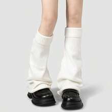 chuanwa(2) 1 Pair Women Solid Color Ribbed Top Knit Leg Warmers, Slouchy Flare Stacked Leg Socks, Y2K JK Leg Covers Fit Loafers - Multicolor - View 7