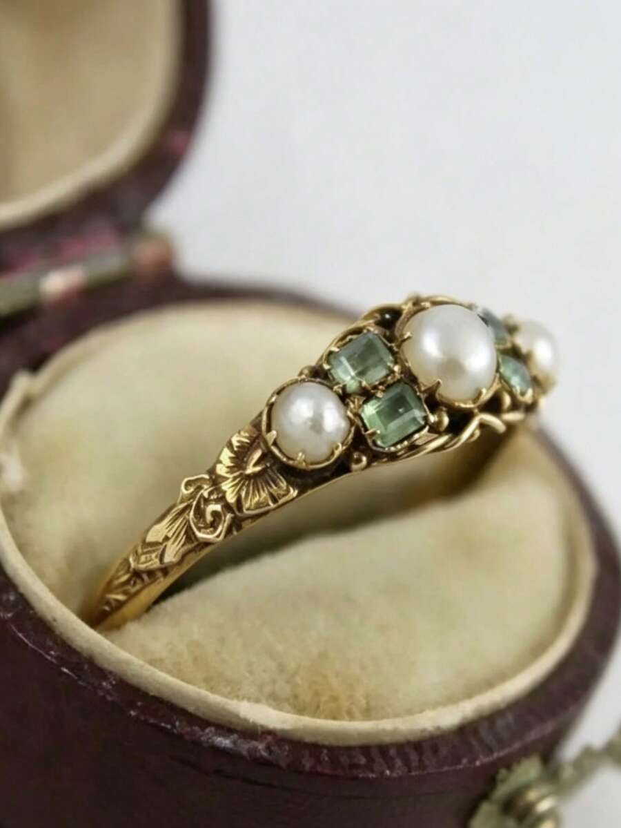ZHIXUN 1pc Green Vintage Inlaid Cubic Zirconia Women's Ring Hand Carving Flower Jewelry Daily Wear Party Anniversary Gift - Ring - View 1