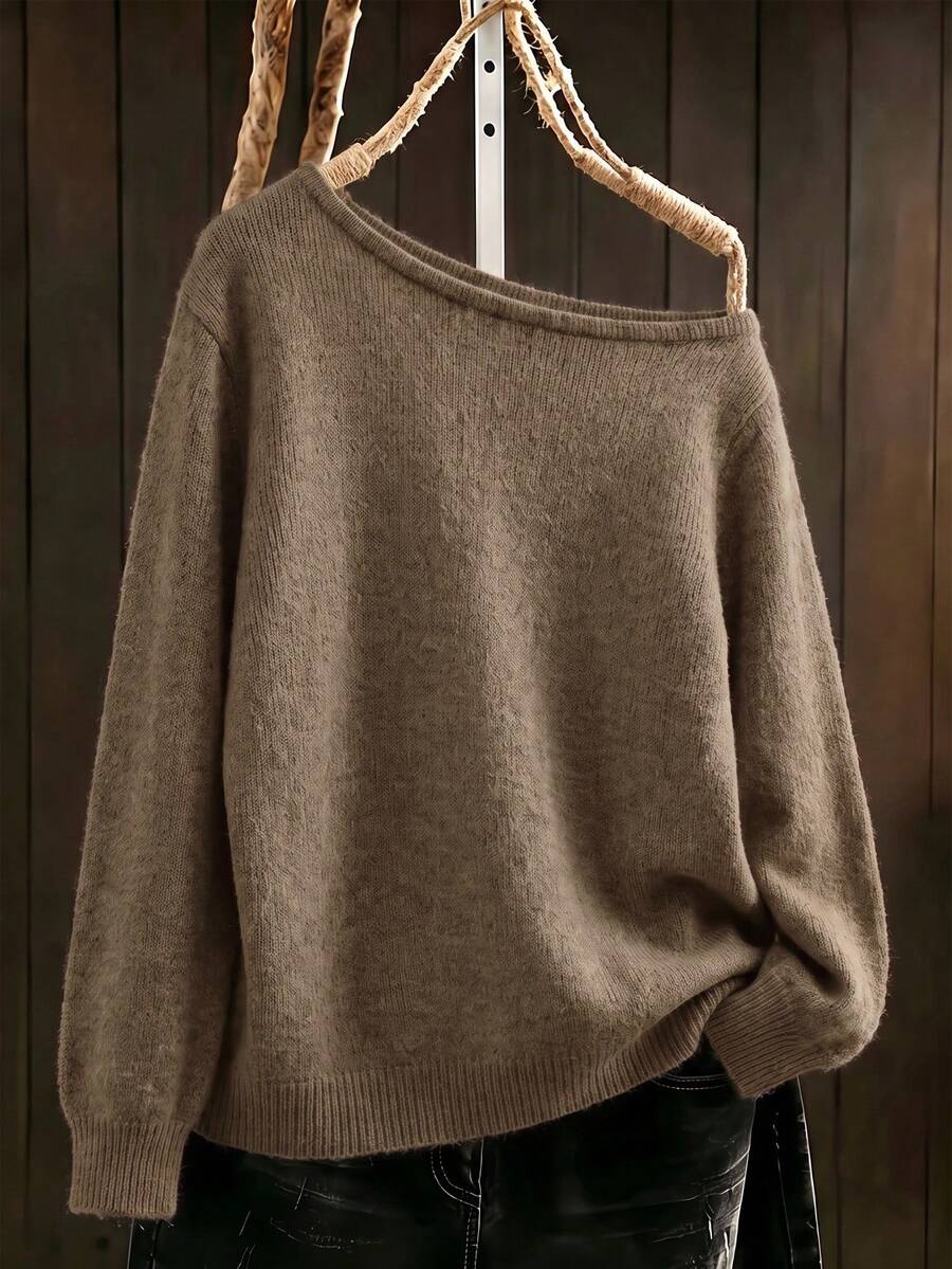 Women's Casual Christmas Tree & Sleigh Pattern Crew Neck Long Sleeve Sweater Top Outfit Set, Spring/Autumn/Winter - Ash - View 1