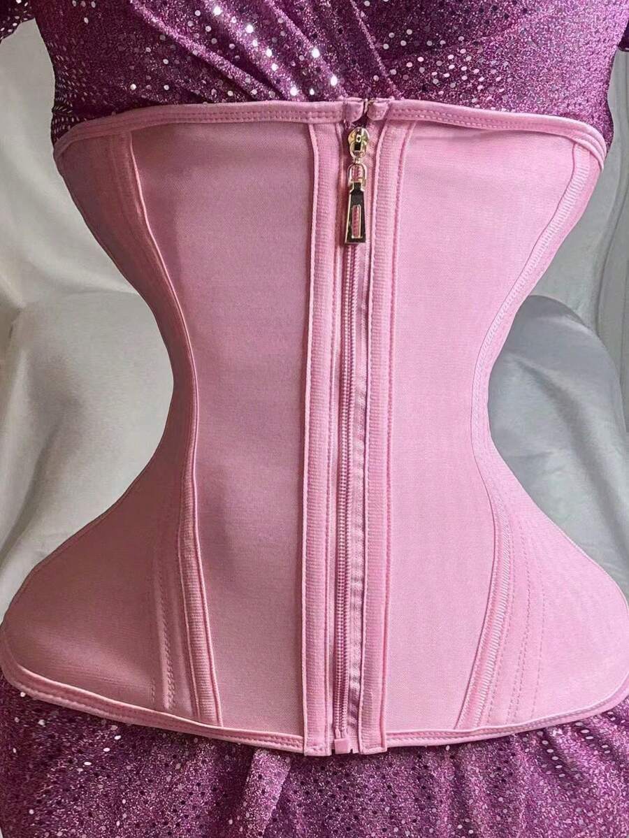1pc Multi-Size Waist & Abdomen Shaping Breathable Elastic Fabric Waist Trainer For Daily Casual Wear - Pink - View 1