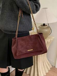 Autumn/Winter New Burgundy PU Material Women's Shoulder Bag, Exquisite Vintage Color Adjustable Chain Strap Shoulder Bag/Crossbody Bag - Burgundy - View 4