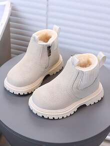 1 Pair Kids' Popular Snow Boots, Boys & Girls Fashion Versatile Soft Sole Non-Slip Wear-Resistant Solid Color Thermal Lined Warm Boots - Beige - View 3