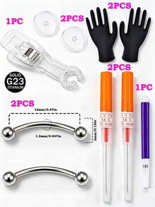 3PCS/10PCS Body Piercing Kit For Eyebrow,Rook Piercing G23 Titanium Banana Bar Eyebrow/Rook Jewelry At Home Self Body Piercer Kit - Multicolor - View 14