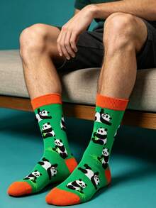 1/3/5 Pares de Meias Crew Engraçadas com Estampa Gráfica para Homens, Halloween, Natal, Outono e Inverno, Padrão de Panda de Bambu Fofo em Desenho Animado, Macias e Respiráveis, Presente para Homens e Mulheres - Multicolorido - Visão 4