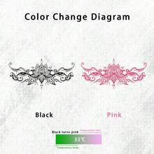 1pc Temporary Tattoo, Temperature Sensitive Color Changing Lotus & Evil Eye Waist Floral Pattern Black To Pink, Realistic Fake Tattoo Design, For Daily, Bachelorette Party Favors, Music Festival, Game, Graduation Gift, Lasts 3-5 Days - Multicolor - View 4