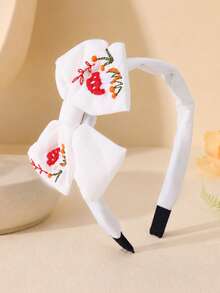 1件感恩節白色蘑菇刺繡蝴蝶結髮箍，可愛女孩派對與日常穿戴髮飾 - 白色 - 查看 3