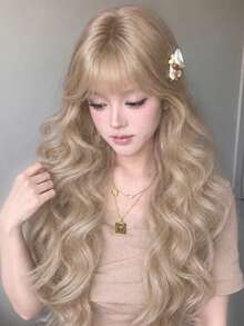 alicegarden 30-Inch Long Synthetic Wig Featuring A Natural Wavy Style In A A Stunning Camel. Designed With Bangs , This False Hairpiece Is Perfect For Ms Daily Party Cosplay Use, Offering A Natural And Natural Durable Wig Gift For Ladies. (No Accessories) - Camel - View 1