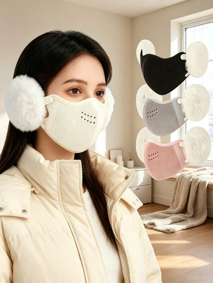 1 buah Masker Wajah Minimalis Berbentuk Awan, Lapisan Bulu Domba, Penutup Telinga yang Dapat Dilepas, Desain Hangat Tahan Angin, Penutup Leher Musim Dingin untuk Wanita, Untuk Bersepeda, Olahraga Luar Ruangan & Penggunaan Sehari-hari di Musim Gugur dan Musim Dingin