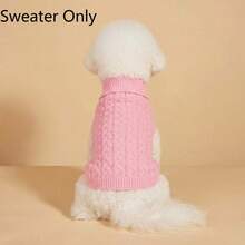 Dog Sweater And Hat Set, Retro Cable Knit Winter Pet Clothes For Small Dogs, Warm Dog Outfit, Sweater Only Option Available - Pink - View 13