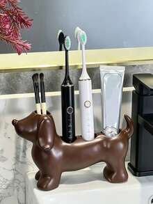 Kotak Penyimpanan Kamar Mandi dan Tempat Sikat Gigi Berbentuk Dachshund yang Lucu dan Sederhana - Tempat Sikat Gigi Elektrik dan Rak Dachshund, Alas Penyimpanan Pasta Gigi dan Kuas Makeup, Alas Penyimpanan yang Menggemaskan. - MultiWarna - View 1