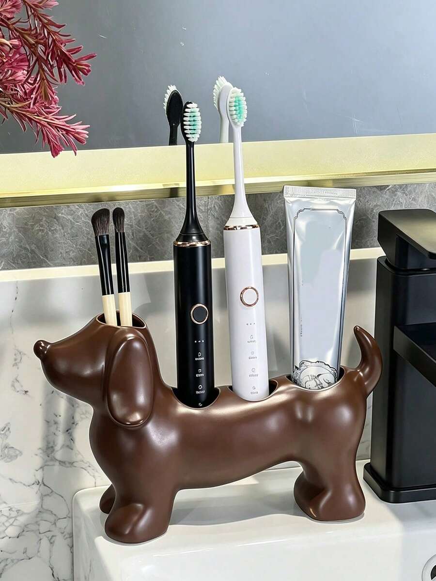Kotak Penyimpanan Kamar Mandi dan Tempat Sikat Gigi Berbentuk Dachshund yang Lucu dan Sederhana - Tempat Sikat Gigi Elektrik dan Rak Dachshund, Alas Penyimpanan Pasta Gigi dan Kuas Makeup, Alas Penyimpanan yang Menggemaskan. - MultiWarna - View 1