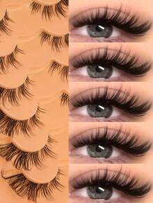 7 Pairs Cat Eye Style False Eyelashes, Graduated Width Strip Lashes, Layered Voluminous And Outer Corner Elongated, Black Dynamic Style, Suitable For Glamorous Makeup, Date Night, Party, Ball, Wedding Guest Look And Daily Makeup - Black - View 1