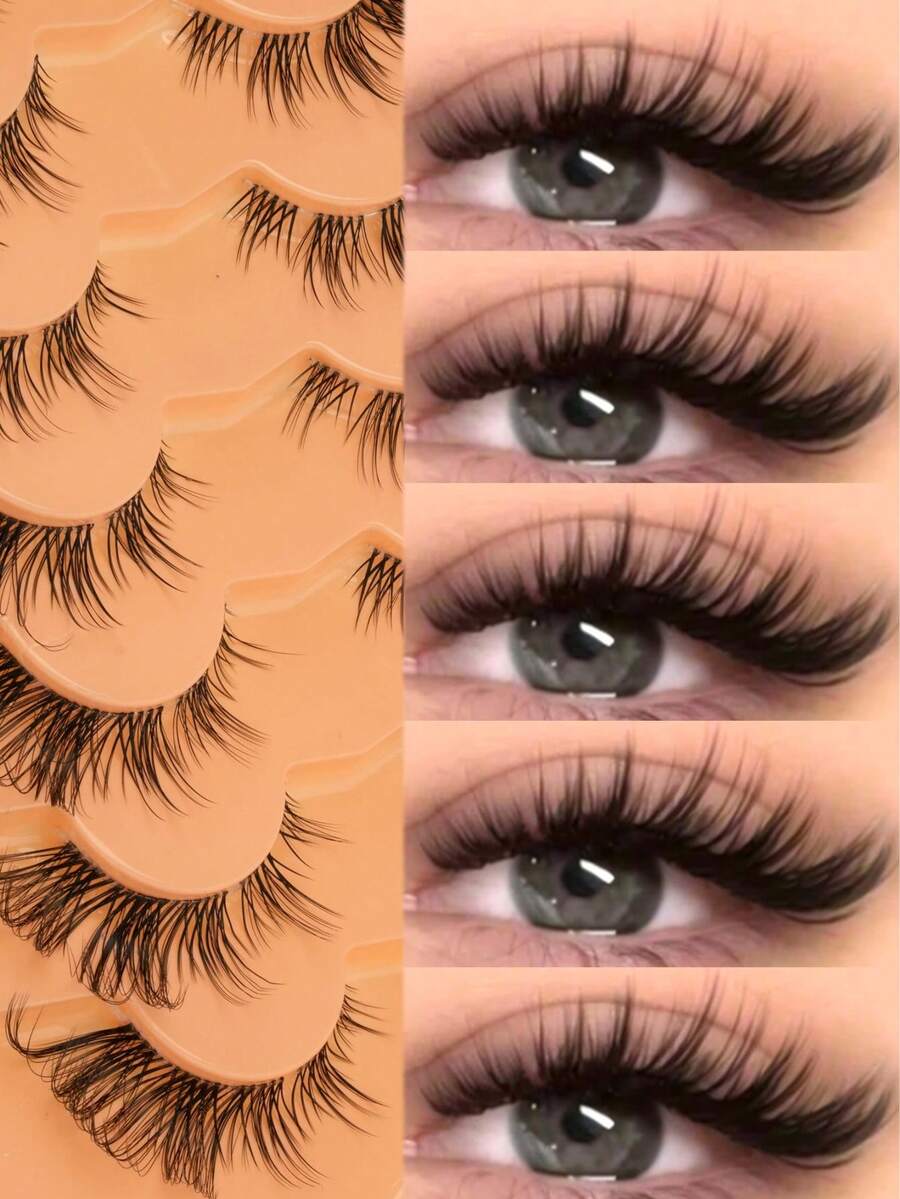 7 Pairs Cat Eye Style False Eyelashes, Graduated Width Strip Lashes, Layered Voluminous And Outer Corner Elongated, Black Dynamic Style, Suitable For Glamorous Makeup, Date Night, Party, Ball, Wedding Guest Look And Daily Makeup - Black - View 1