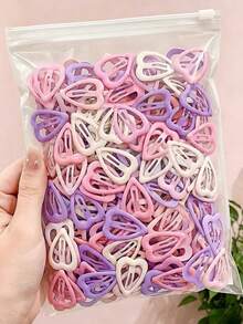 10/30/60pcs/Set Sweet Pink & Purple Heart Hair Clips, Cute Hair Accessories - Suitable For Women's Daily Use, Random Colors - Multicolor - View 9