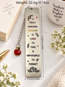 Engraved Metal Bookmark With Apple Pendant, A Truly Amazing Teacher Inspirational Book Mark, Teacher Appreciation Thank You Gift - Multicolor - View 7