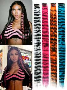 Hårextensions med leopardmönster i blandade färger, Y2K street style - Multifärgad - Visa 1