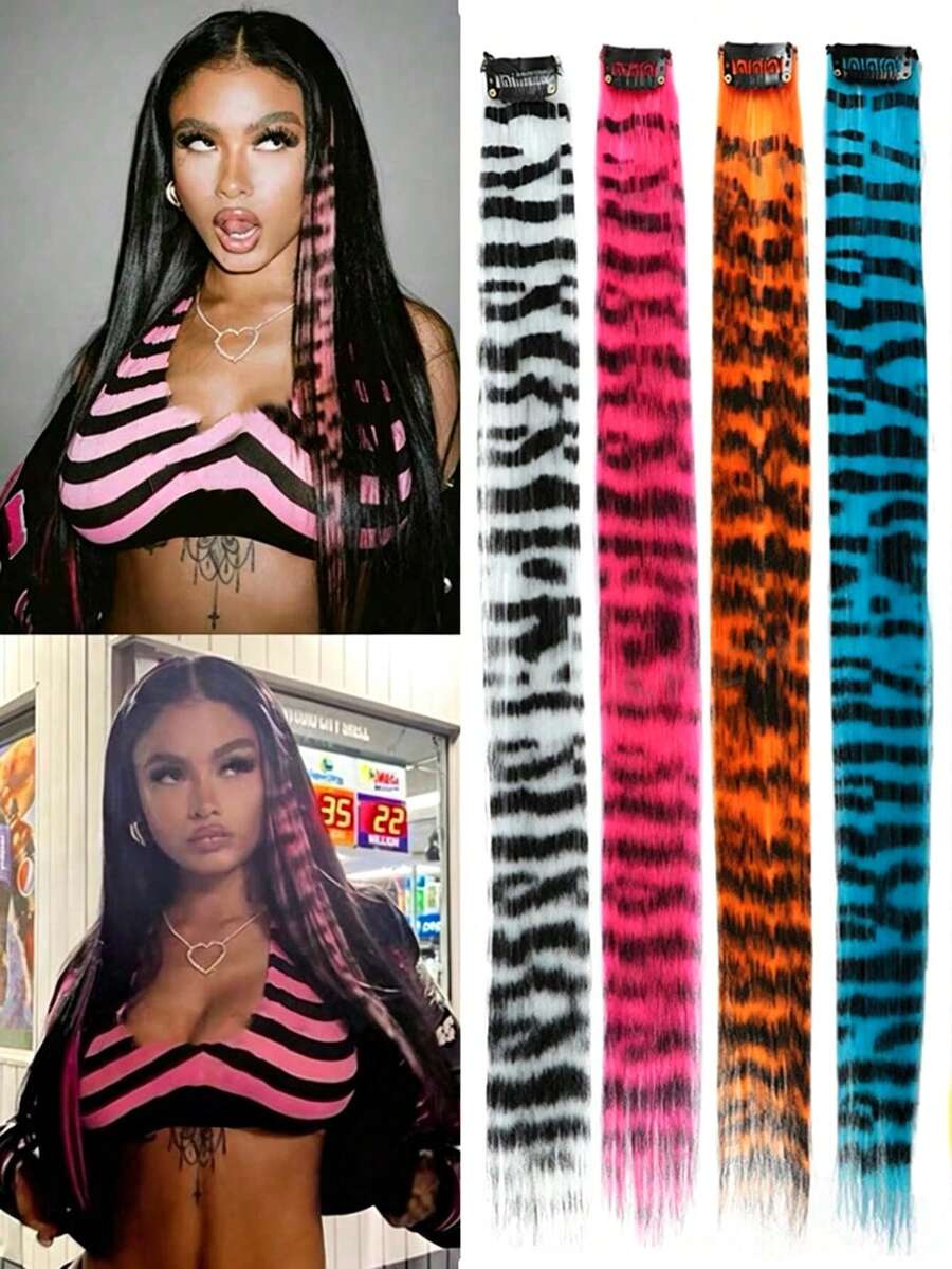 Hårextensions med leopardmönster i blandade färger, Y2K street style - Multifärgad - Visa 1