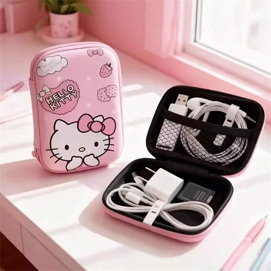Hasbro 1PC Sanrio Hello Kitty Cartoon Creative Data Cable Storage Bag, Which Can Store Mobile Phone Chargers, Headphones, USB Flash Drives, Portable Storage Boxes, Coin Purses, And Bluetooth Headset Storage Bags - One Size - View 1