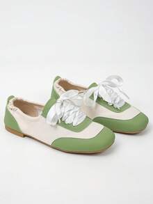 XfLadies' Color Blocked Flat Casual Shoes With Elastic Pleats At The Heel, Suitable For Casual Daily/Commuting/Shopping/Travel Wear. - Green - View 4