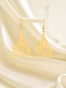 1 Pair Fashion Creative Versatile Christmas Hollow Letter Christmas Tree Earrings Suitable For Women's Daily Wear - Gold - View 2