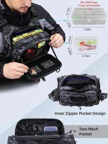 Men Fly Fishing Chest Vest Bag With Front Utility Zip-Down Workstation, Camo Tactical Harness Backpack, Water Bladder Compatible Multi Pocket Fishing Tackle Pack - Camouflage Blue - View 2