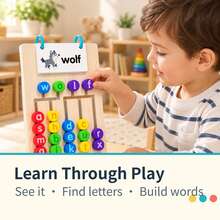 Wooden Spelling & Color Matching Board, Montessori Alphabet Word Building Toy With Flip Cards, Preschool Learning Gift - Multicolor - View 3