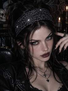 1PC Halloween Spider Web Headband For Women Y2K Gothic Black Hair Band Cool Spider Web-Style Headband Accessory Perfect For Everyday Wear And Styling. - Multicolor - View 3
