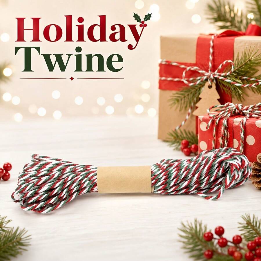 3/2/1 Roll Holiday Ribbon - Thick Red, Green, White Striped Cord For Christmas Gift Wrapping, DIY Crafts, Hanging Decorations, Sewing And Holiday Party Decor. Christmas/New Year Gift Wrapping Rope, Christmas Tree Hanging Accessories Rope (1 Bundle 10m Long) - Multicolor - View 1