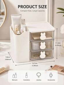 Mini Desktop Drawer Storage Box With Cute Rabbit Pattern Decoration, Plastic Multi-Layer Jewelry And Cosmetics Storage Box, Non Electric Desktop Storage, Suitable For Dressing Table, Bedroom, Office, Suitable For Storing Daily Necessities - Multicolor - View 7