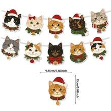2pcs Christmas Cute Cat Banners, Christmas Hat Kittens With Hollow Wreaths, Different Kinds Of Cute Cat Prints, Wall Decoration, Fireplace Decoration, Room Decoration, Christmas Party Decorative Supplies - Multicolor - View 7