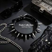 1pc Fashion Unisex Cool Punk Gothic Metal Rivet Chain Leather Choker Necklace - Black - View 7