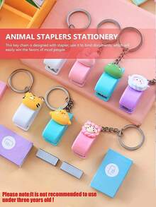10pcs Cartoon Animal Mini Stapler Keychain Set, Macaron Colorful Random Styles, Portable Compact Stapler With Staples, Cute Creative Pendant Mini Stapler, Student Back To School Stationery Office Home Organization Binding Tool, Mini Stationery Set Gift - Multicolor - View 5