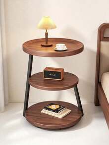 1pc 3-Tier Round Side Table, Wood Grain Tabletop With Metal Frame, Stable Structure, Space-Saving, Easy Assembly, Multi-Layer Storage End Table, Suitable For Living Room, Bedroom, Balcony And Apartment. - Multicolor - View 8