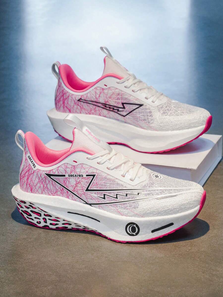 Women's Carbon Plate Running Shoes, Suitable For Outdoor Road Running, Marathon, Gym Training, Trail Running, Hiking And Climbing, All Seasons - White Powder - View 1
