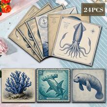 European Style Ocean Museum Scrapbook Paper 24 Sheets 6 Inch Vintage Marine Life Stamp Engraving Illustration Background Paper No Repeated Patterns Suitable For Bullet Journal Junk Journal Greeting Card Background Photo Album And Handmade DIY Crafts - Square - View 10