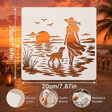 1pc Sunset Beach Stroll Template, Suitable For Women And Dogs Seaside Painting Wall Decor, Canvas, Fabric, Tote Bag, Pillow, Photo Frame And Home Decor Projects - Sets - View 2