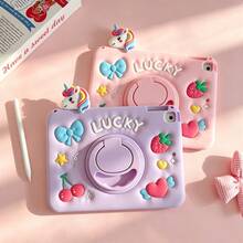 Lolla 1pc (Pen Not Included) 360 Rotating Stand Unicorn Design Protective Case Compatible With Ipad 7/8/9 Tablet Shell 2022 Apple Air 5/4/3 9th Gen 10.2 Silicone Pro 11 Full Coverage 2024 Mini 5 New Air 6/ A7/8/9 PLUS/11 - Multicolor - View 2