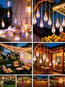 Smart Solar Powered S14 Hanging Vintage Round LED Papaya Light, 10/20/30 Bulbs Optional, Equipped With 500mAh Large Capacity Lithium Battery, Long-Lasting Performance, No Wiring Zero Electricity Cost Solar Charging Design - Papaya Lamp - View 4