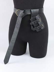 Set Sabuk dan Sarung Pedang/Kipas Lipat Kulit PU Gaya Abad Pertengahan 2 Buah, Tempat Penyimpanan Pedang/Kapak Panjang Antik Cocok untuk Permainan Peran LARP, Cosplay, Festival Renaisans, dan Kostum Sejarah Halloween - B - View 13