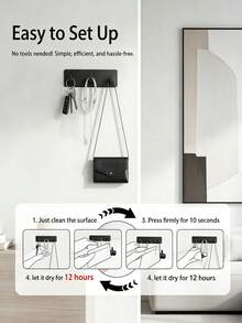 No-Drill Wall-Mounted Key Rack 2/3 Hook Design Adhesive Hooks Entryway Kitchen Bathroom Key Storage Organizer Wall-Mounted Storage Rack Jewelry Organizer Home Decor Bathroom Decor Bathroom Accessories Wall Decor - Black - View 9